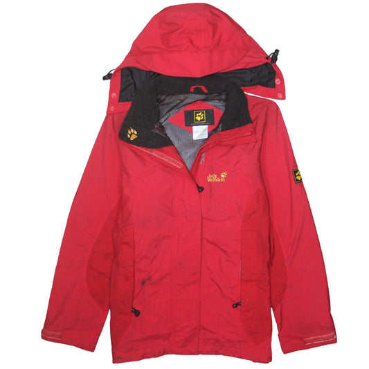 Jack Wolfskin Women Red Waterproof Hooded Rain Jacket Size 14