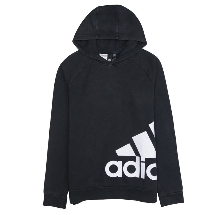 Adidas Boys Black Pullover Hoodie 15-16 Years Fleece Logo Sweatshirt