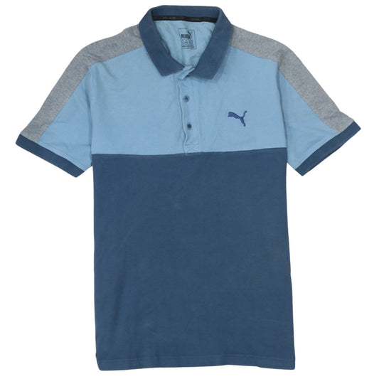 Puma Mens Blue Colourblock Polo Shirt Size M Short Sleeve Cotton
