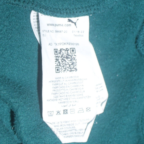 Puma Men Green Pullover Hoodie M Logo Fleece Sportswear