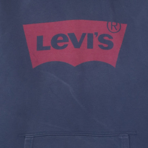 Levi's Men's Blue Pullover Hoodie Small Graphic Logo Fleece Sweatshirt