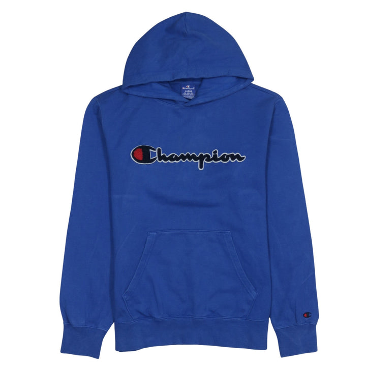 Champion Men Blue Pullover Hoodie Large Logo Cotton Sweatshirt