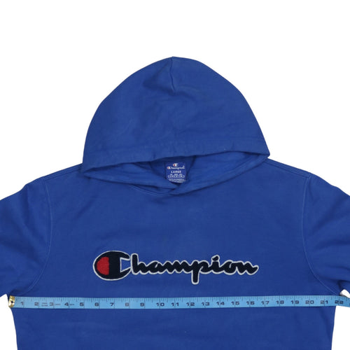 Champion Men Blue Pullover Hoodie Large Logo Cotton Sweatshirt