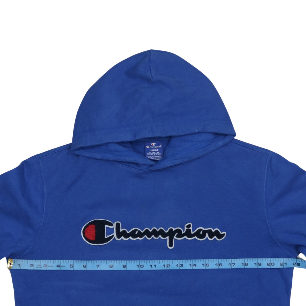 Champion Men Blue Pullover Hoodie Large Logo Cotton Sweatshirt
