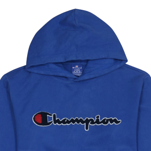 Champion Men Blue Pullover Hoodie Large Logo Cotton Sweatshirt