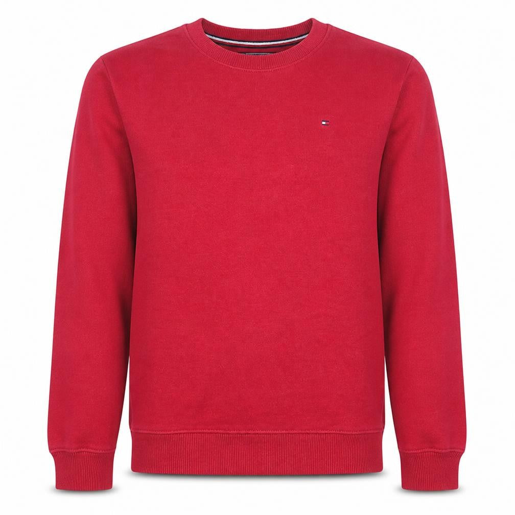 Front view of Tommy Hilfiger Men's Red XS Crew Neck Cotton Pullover Sweatshirt
