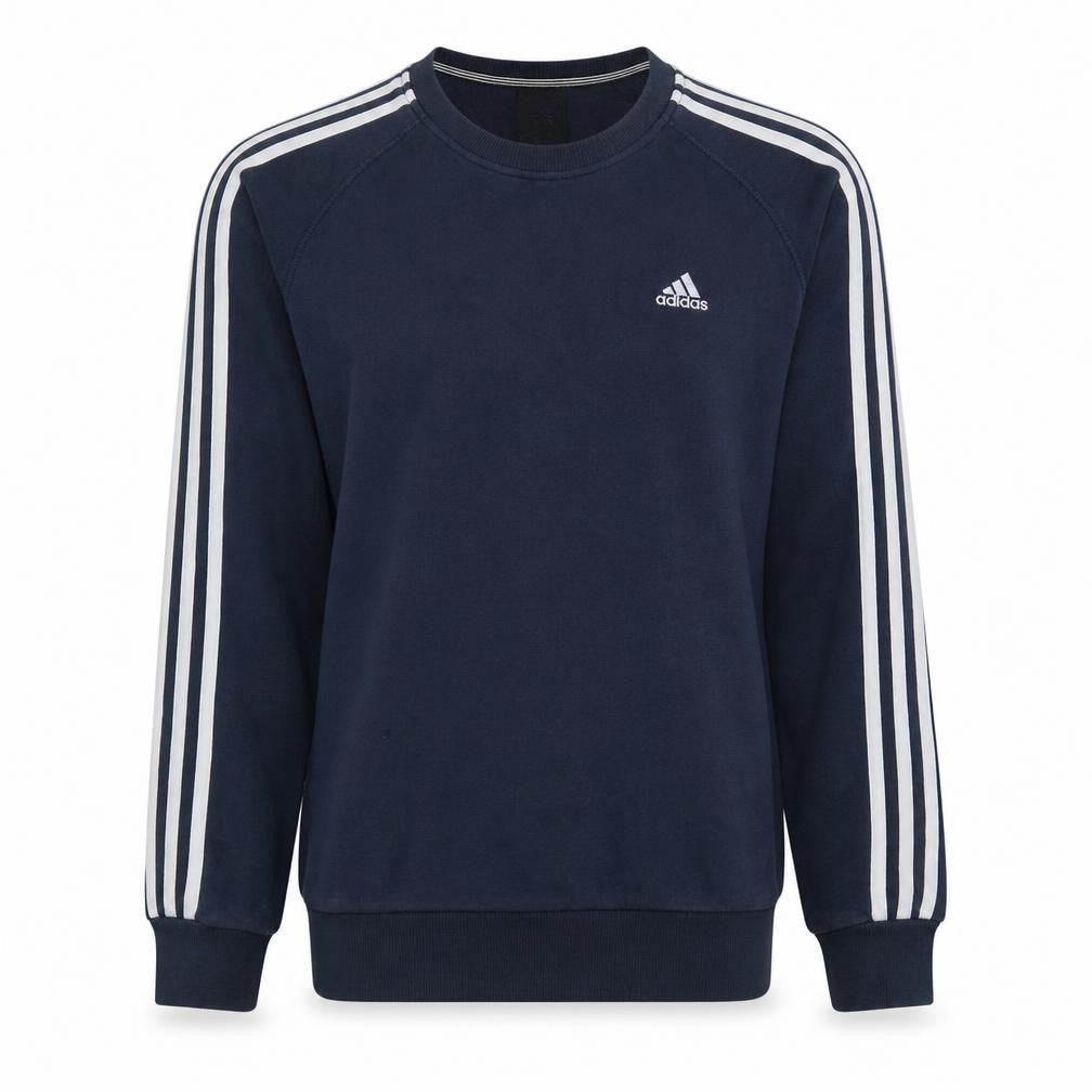 Front view of Adidas Men's Blue Crew Neck Pullover Sweatshirt, size S