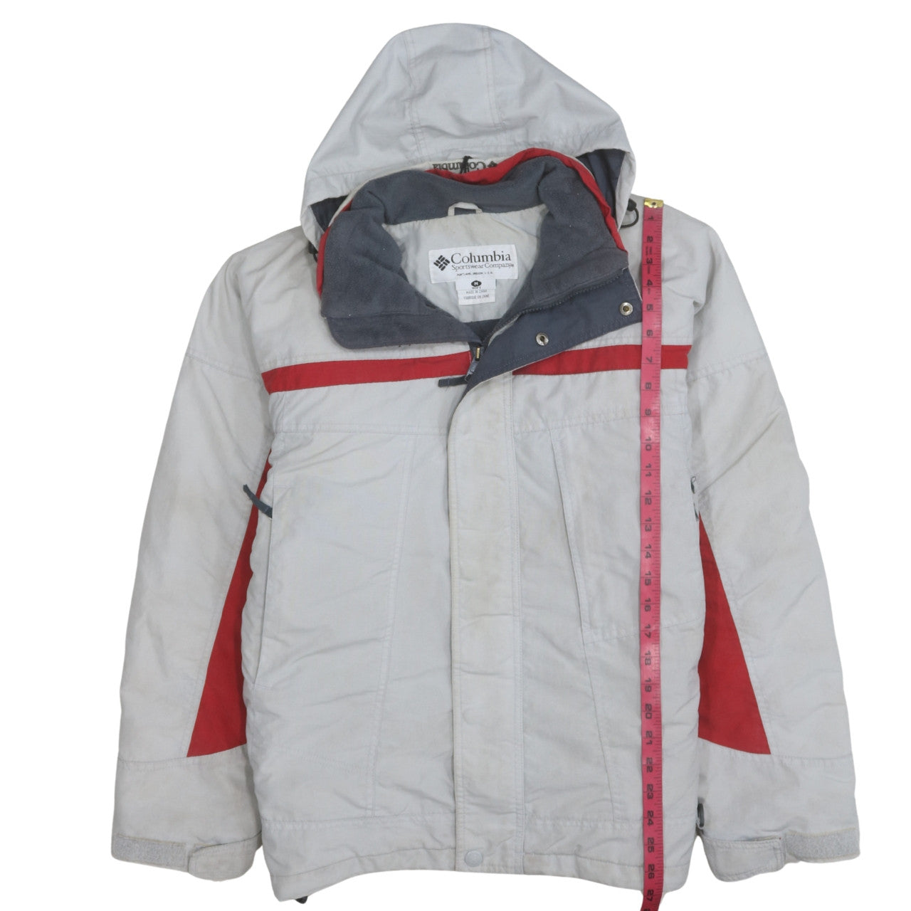 Columbia Men's Grey Red Hooded Parka Winter Jacket Size M