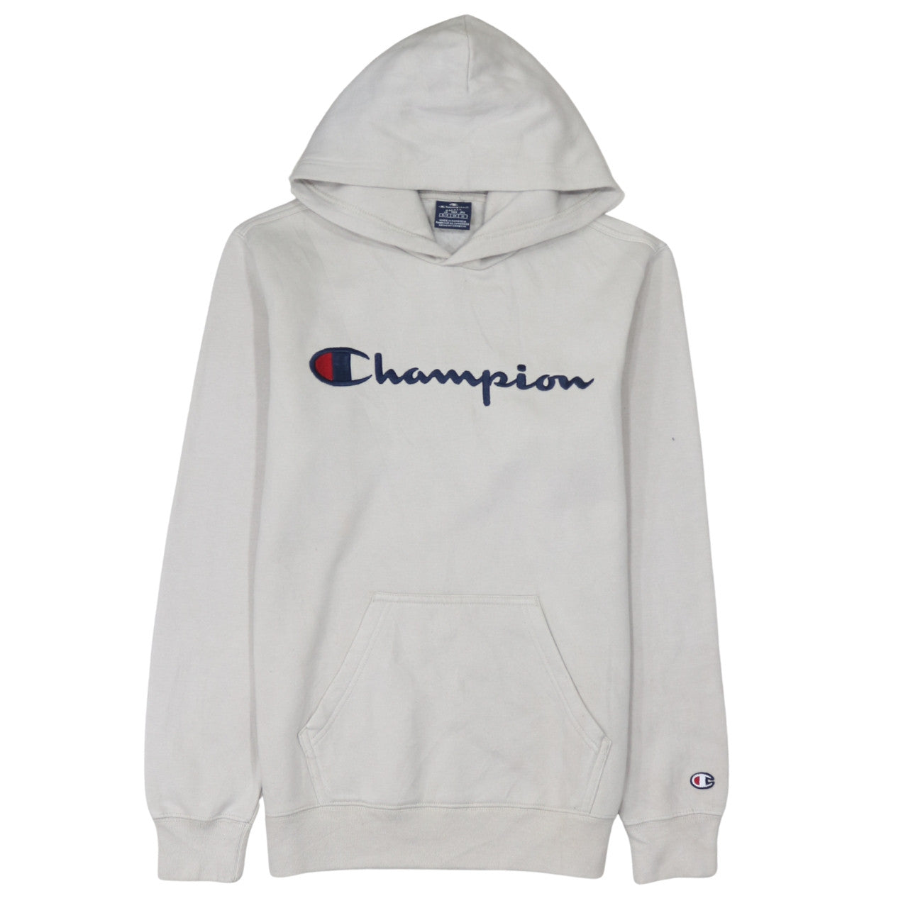 Champion Men's Beige Small Pullover Hoodie Logo Sweatshirt