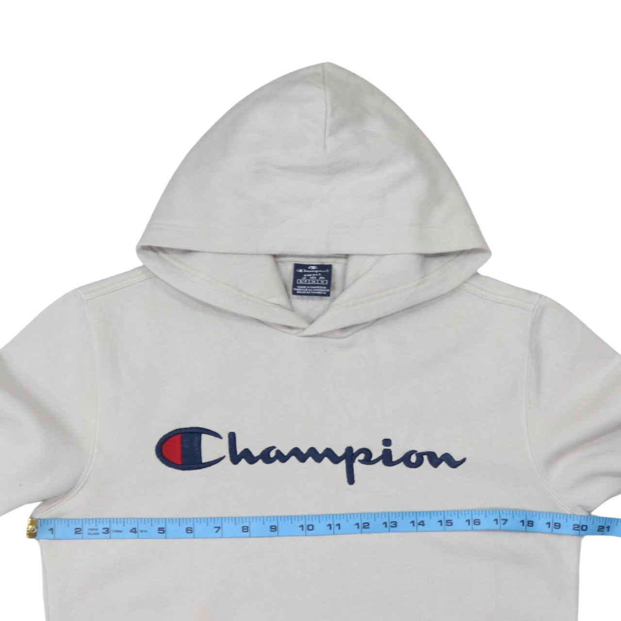 Champion Men's Beige Small Pullover Hoodie Logo Sweatshirt