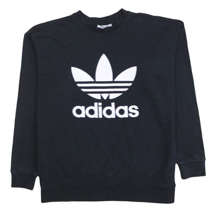Adidas Womens Black Crew Neck Pullover Sweatshirt Size 8 Logo Print