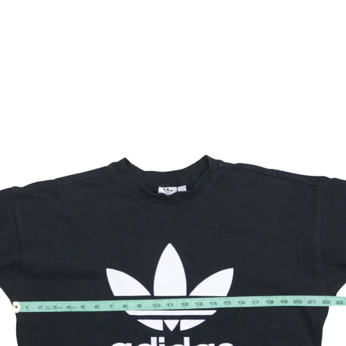 Adidas Womens Black Crew Neck Pullover Sweatshirt Size 8 Logo Print