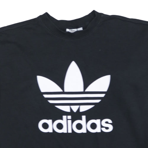 Adidas Womens Black Crew Neck Pullover Sweatshirt Size 8 Logo Print