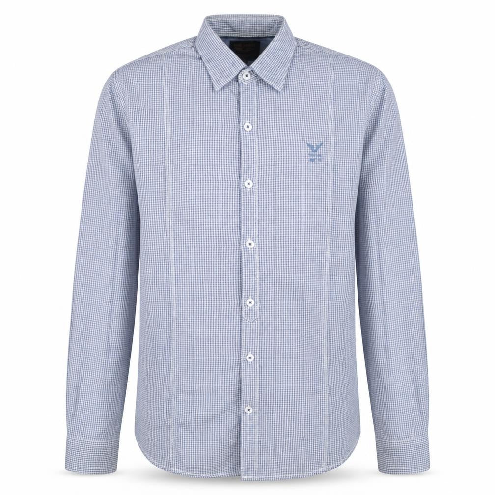 Front view of PME Legend Men's Blue Check Long Sleeve Button-Up Shirt M