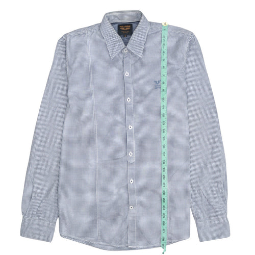 PME Legend Men's Blue Check Long Sleeve Button-Up Shirt M