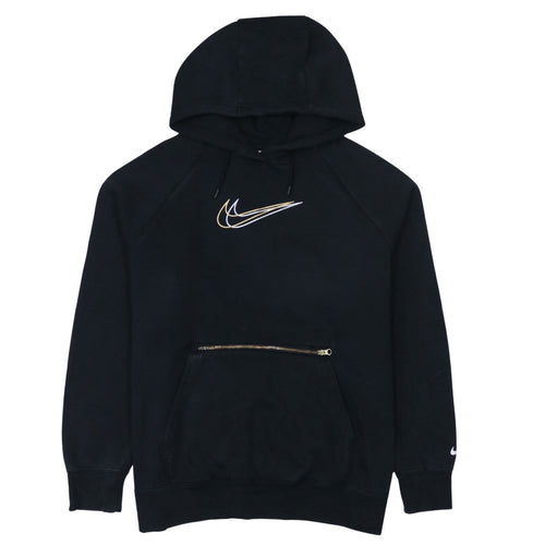 Nike Men's Black Oversized Pullover Hoodie Small Logo Zip Pocket