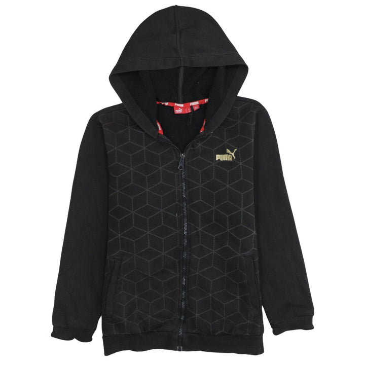 Puma Boys Black Full Zip Hoodie 12 Years Fleece Geometric Print