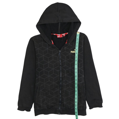 Puma Boys Black Full Zip Hoodie 12 Years Fleece Geometric Print