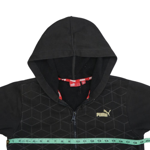 Puma Boys Black Full Zip Hoodie 12 Years Fleece Geometric Print
