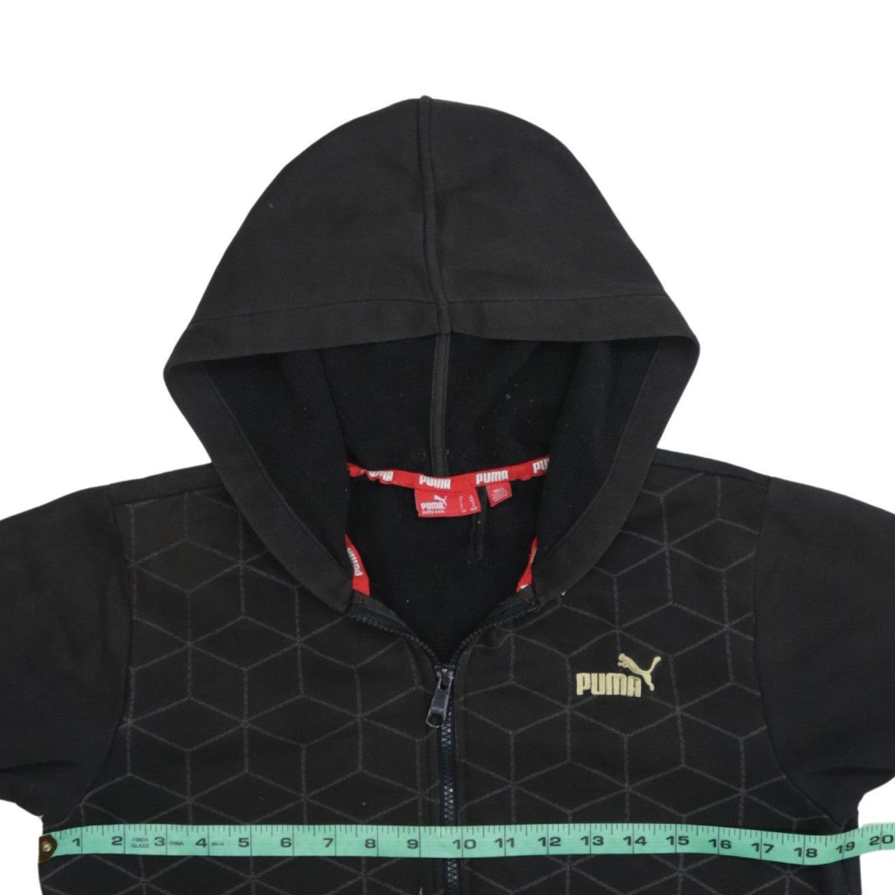 Puma Boys Black Full Zip Hoodie 12 Years Fleece Geometric Print