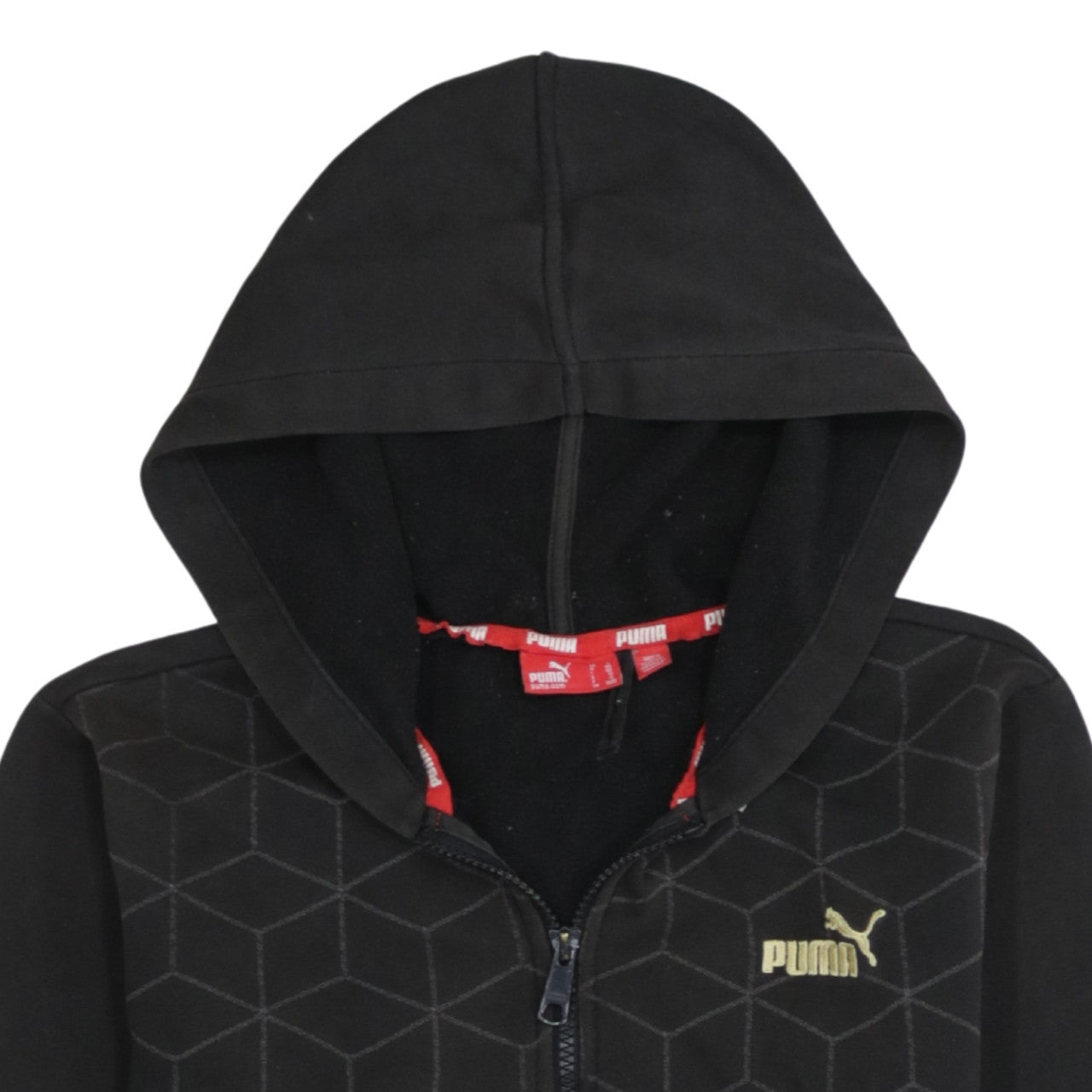 Puma Boys Black Full Zip Hoodie 12 Years Fleece Geometric Print
