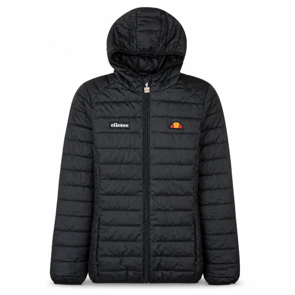 Front view of Ellesse Women Black Hooded Puffer Jacket M Quilted Lightweight