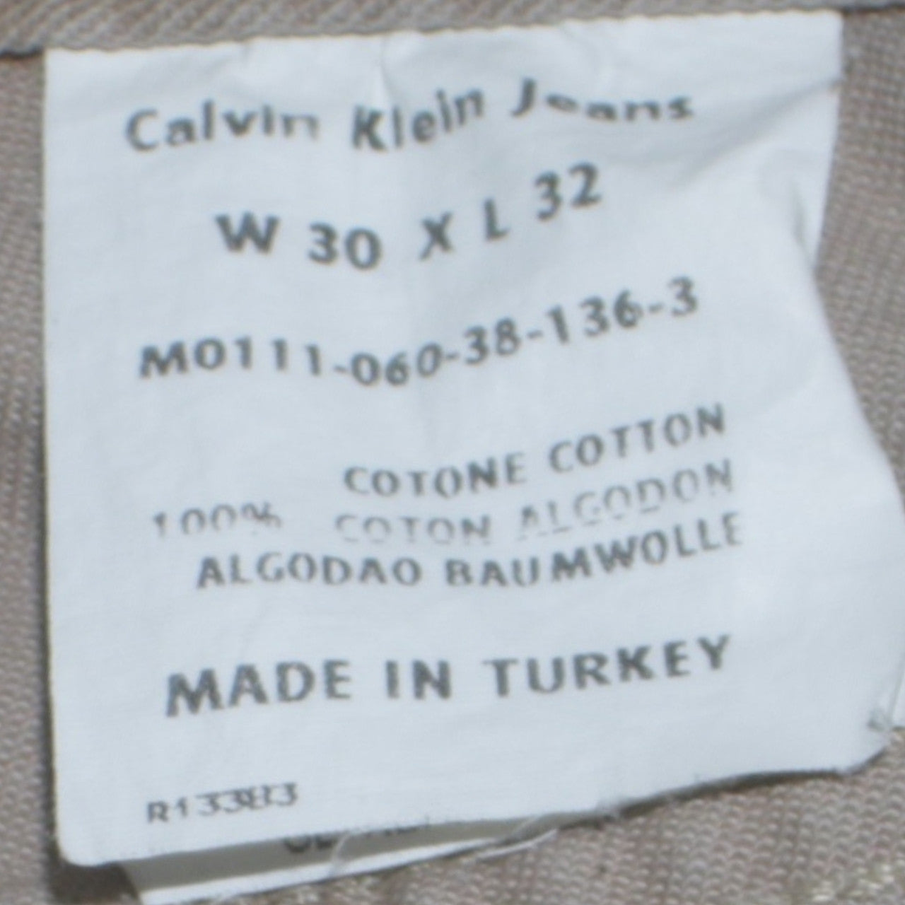 Calvin Klein Mens Beige Straight Jeans W30 L32 100% Cotton