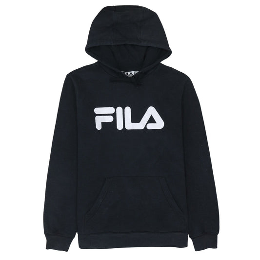 Fila Mens Black Pullover Hoodie L Logo Print Long Sleeve Casual