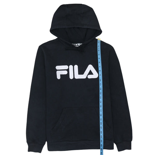 Fila Mens Black Pullover Hoodie L Logo Print Long Sleeve Casual