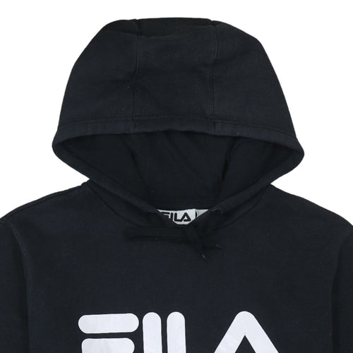 Fila Mens Black Pullover Hoodie L Logo Print Long Sleeve Casual