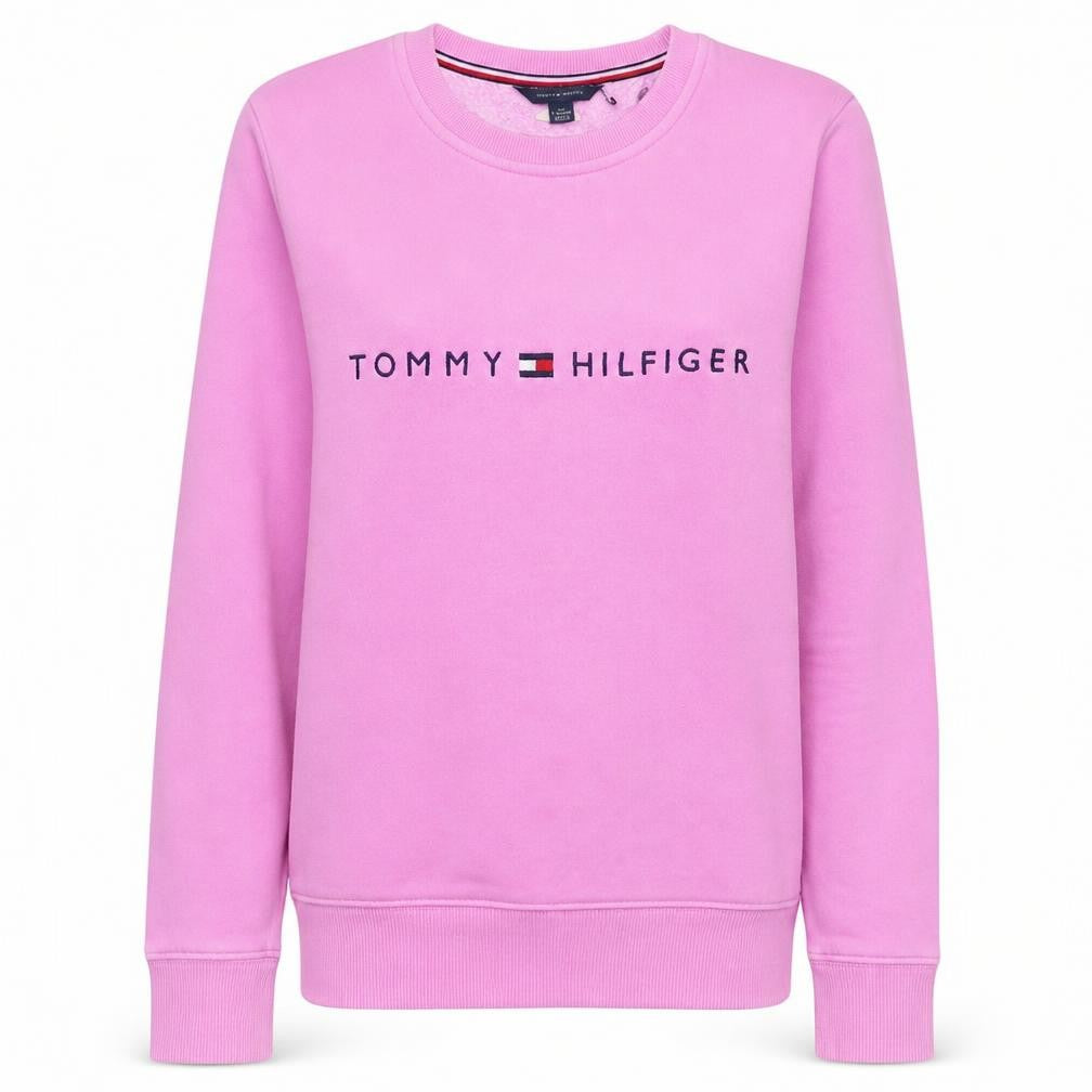Front view of Tommy Hilfiger Women Pink XXS Pullover Sweatshirt Logo Cotton