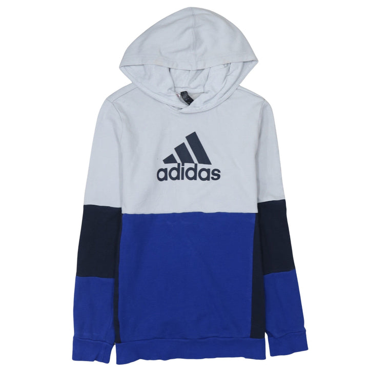 Adidas Boys Blue Colourblock Pullover Hoodie 14 Years Cotton Blend