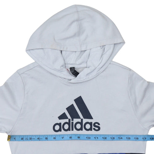 Adidas Boys Blue Colourblock Pullover Hoodie 14 Years Cotton Blend