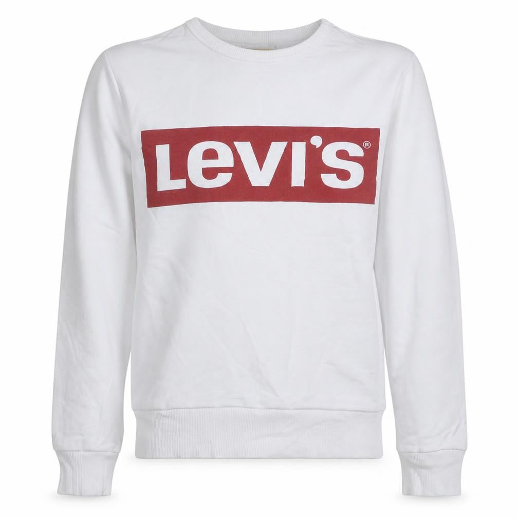 Front view of Levi's boys’ white logo pullover sweatshirt, size 14, years regular fit