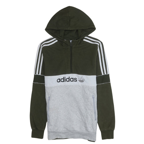 Adidas Boys Green & Grey Half Zip Hoodie Sweatshirt XL 15-16 Years