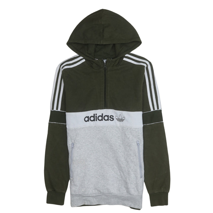 Adidas Boys Green & Grey Half Zip Hoodie Sweatshirt XL 15-16 Years