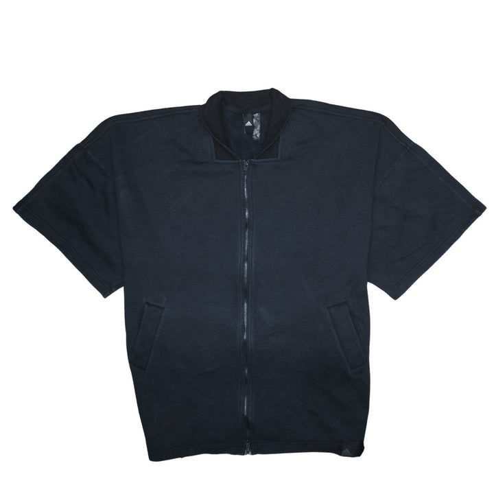 Adidas Women Black Short Sleeve Full Zip Sweatshirt Size 16-18