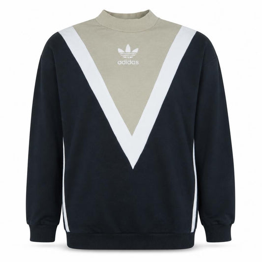 Front view of Adidas Women Beige Black Crew Neck Long Sleeve Sweatshirt UK 10