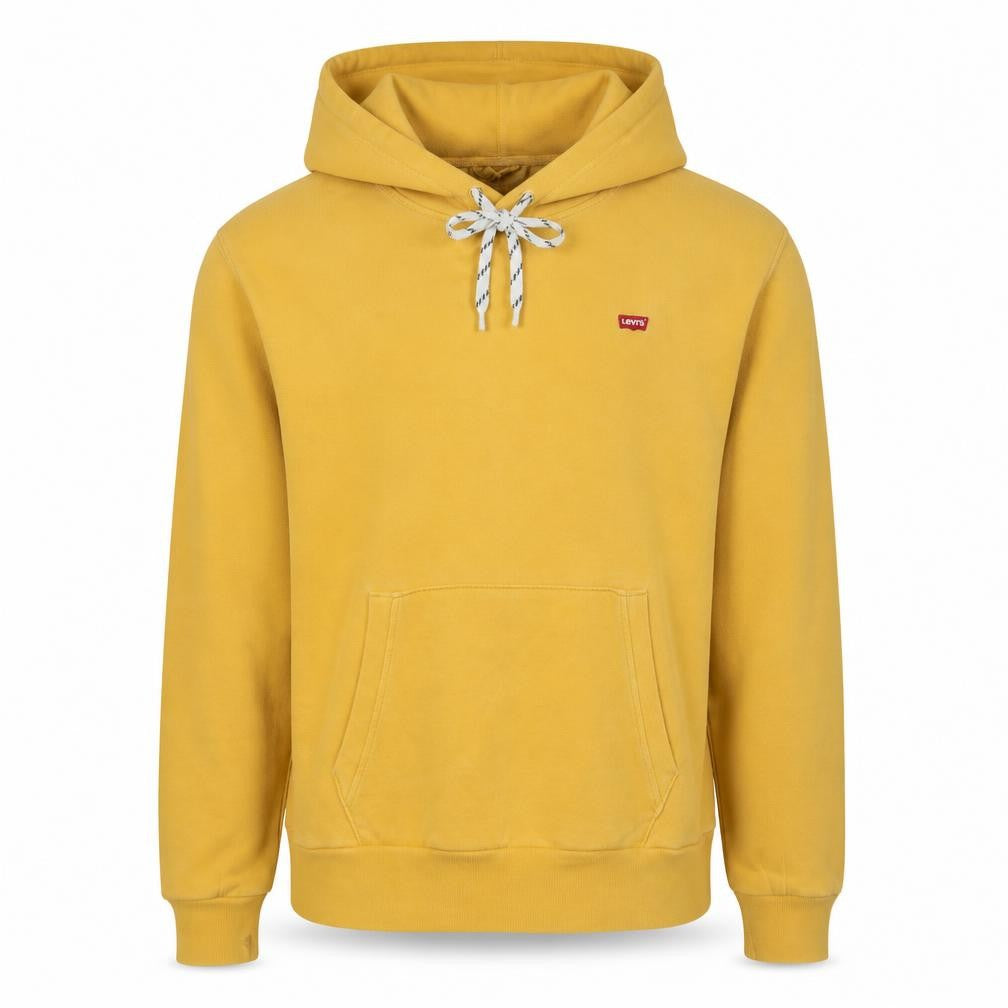 Front view of Levi's Men's Yellow Pullover Hoodie, size S, Cotton Blend