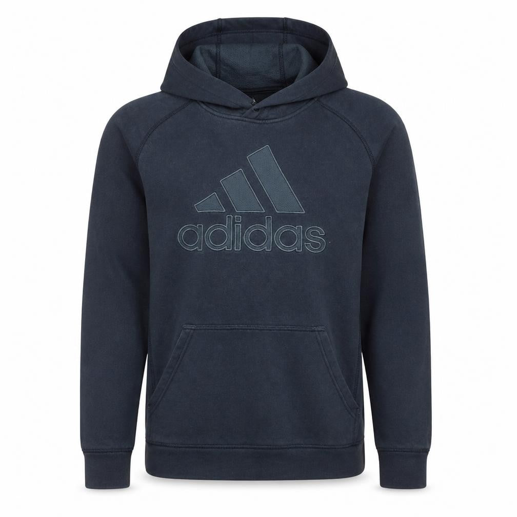 Front view of Adidas Men's Black Pullover Hoodie, size S, Logo Sportswear