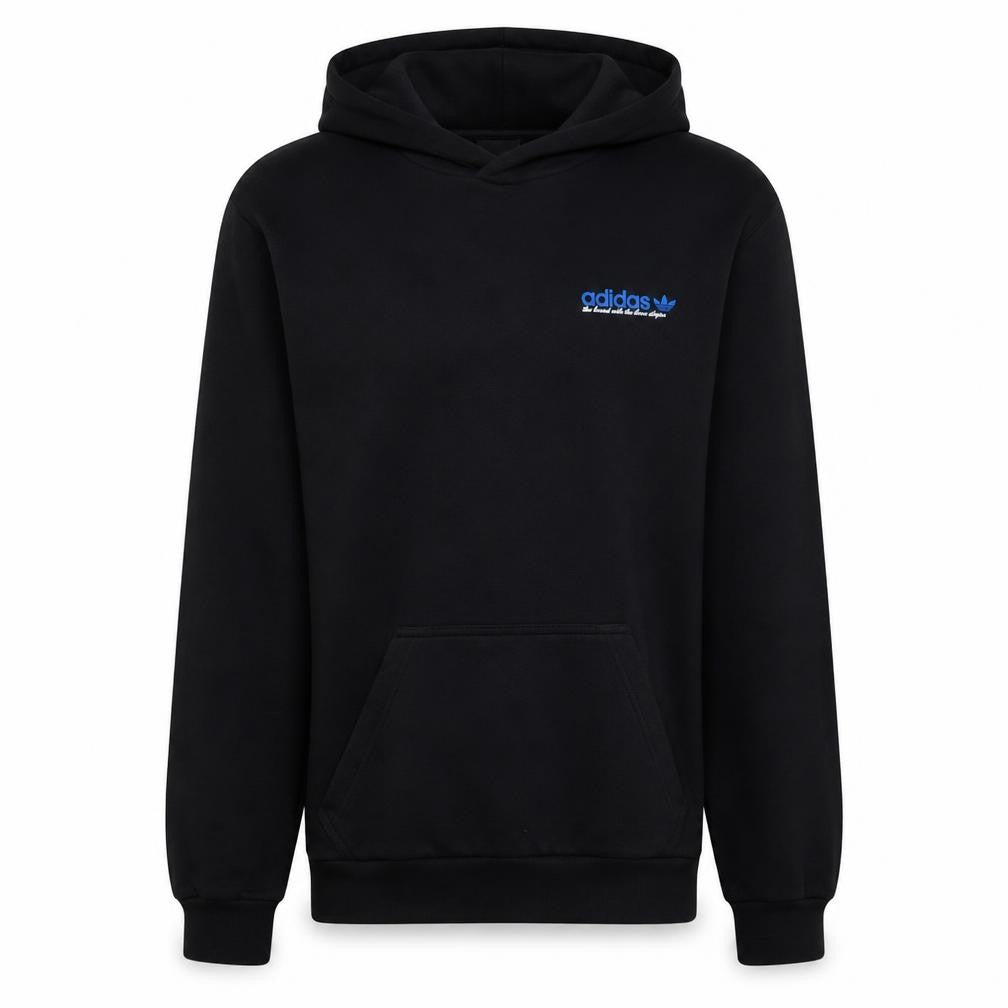 Front view of Adidas Men's Black Pullover Hoodie, size S, Logo Fleece Sweatshirt