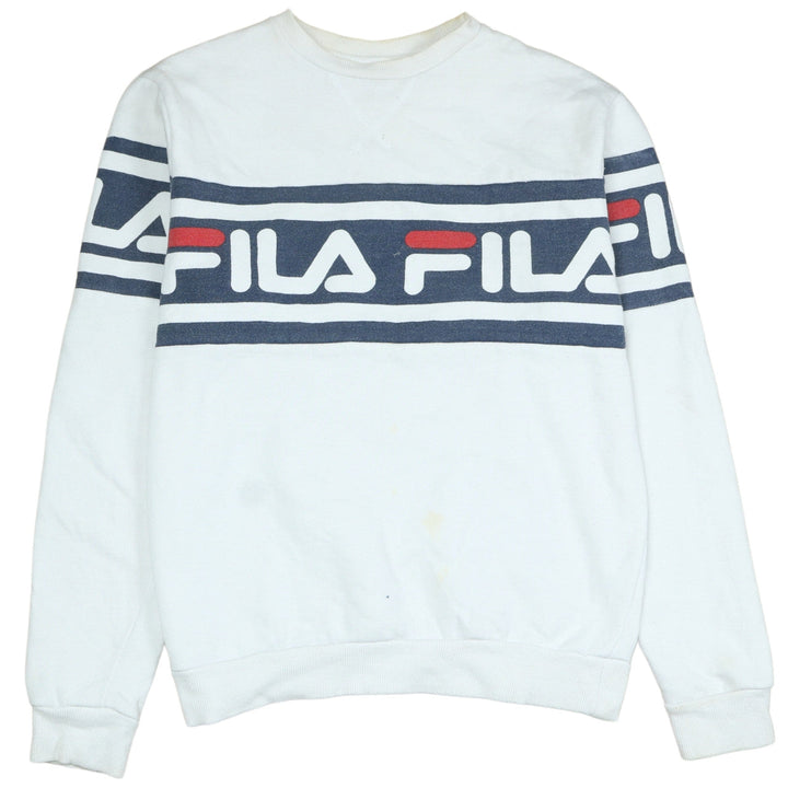 Fila Mens White Crew Neck Logo Pullover Sweatshirt Size S