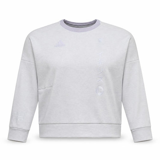 Front view of Adidas Women Beige Crew Neck Pullover Sweatshirt, size 14