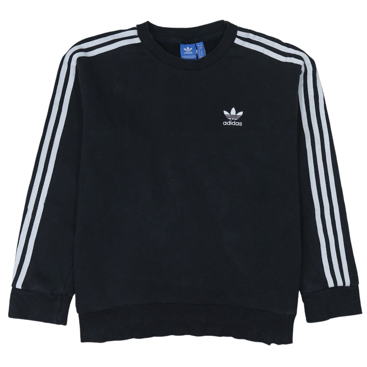 Adidas Women Black Crew Neck Pullover Sweatshirt Size 10 Classic Sporty Style
