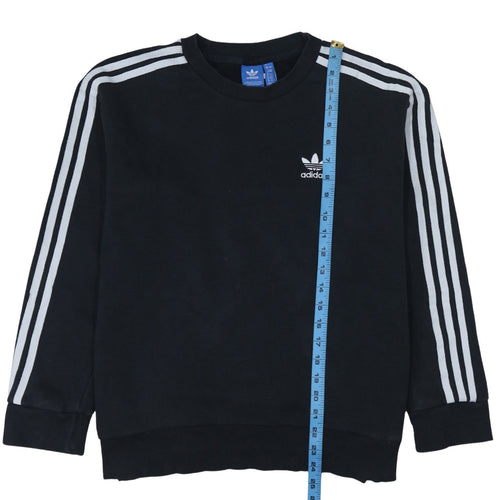 Adidas Women Black Crew Neck Pullover Sweatshirt Size 10 Classic Sporty Style
