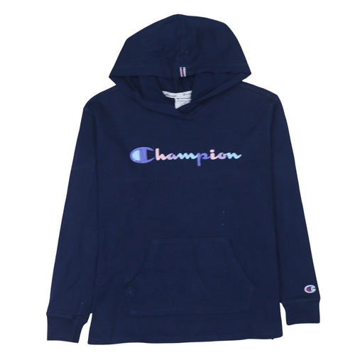 Champion Womens Navy Blue Pullover Hoodie Size L Cotton Logo Athleticwear