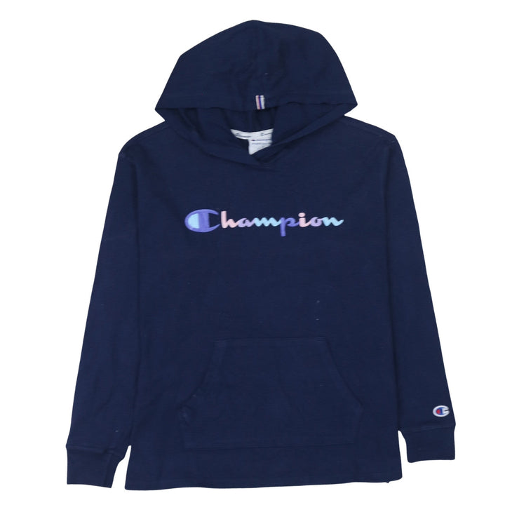 Champion Womens Navy Blue Pullover Hoodie Size L Cotton Logo Athleticwear