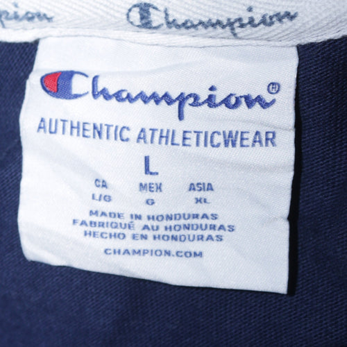 Champion Womens Navy Blue Pullover Hoodie Size L Cotton Logo Athleticwear