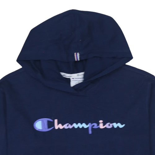 Champion Womens Navy Blue Pullover Hoodie Size L Cotton Logo Athleticwear