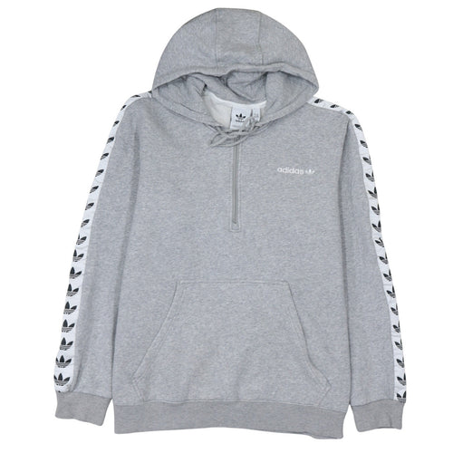 Adidas Men's Grey XL 1/2 Zip Hoodie With Logo Tape Detail